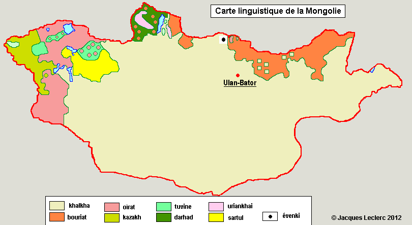 Carte linguistique de la Mongolie