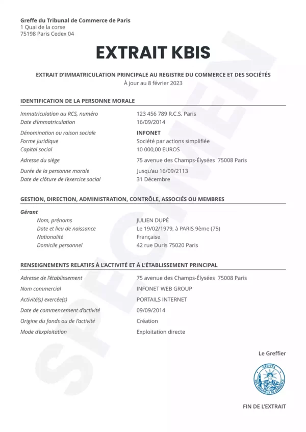 traduction assermentée d'extrait de KBIS