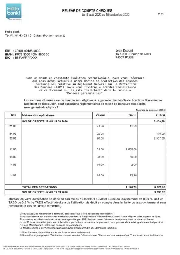 traduction assermentée de relevés bancaires